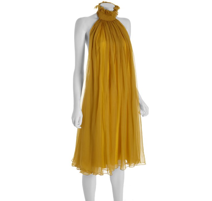 Lyst Alexander Mcqueen Mustard Silk Chiffon Open Back Halter Dress in Yellow