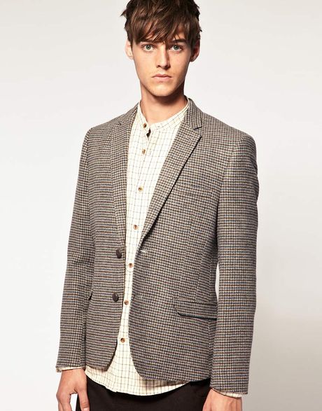 Asos Asos Slim Fit Tweed Check Blazer in Brown for Men | Lyst