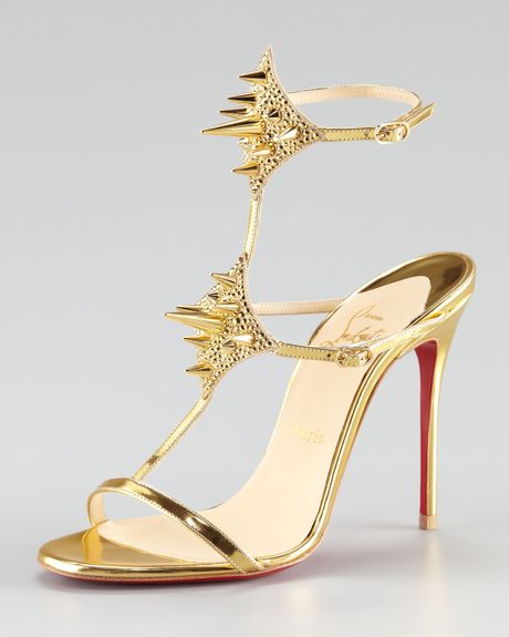 Christian Louboutin Lady Max Studded T-strap Sandal in Gold | Lyst