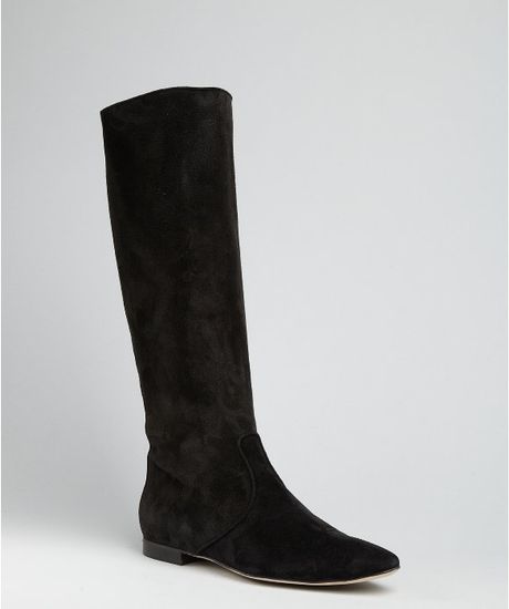 Manolo Blahnik Black Suede Furio Flat Boots in Black | Lyst