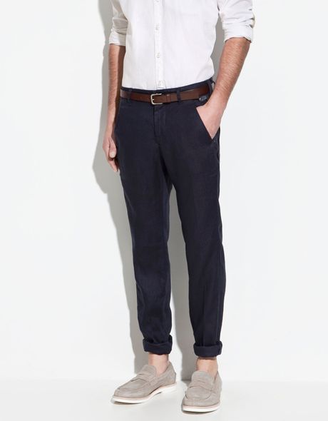 Zara Linen Trousers in Blue for Men (navy) | Lyst