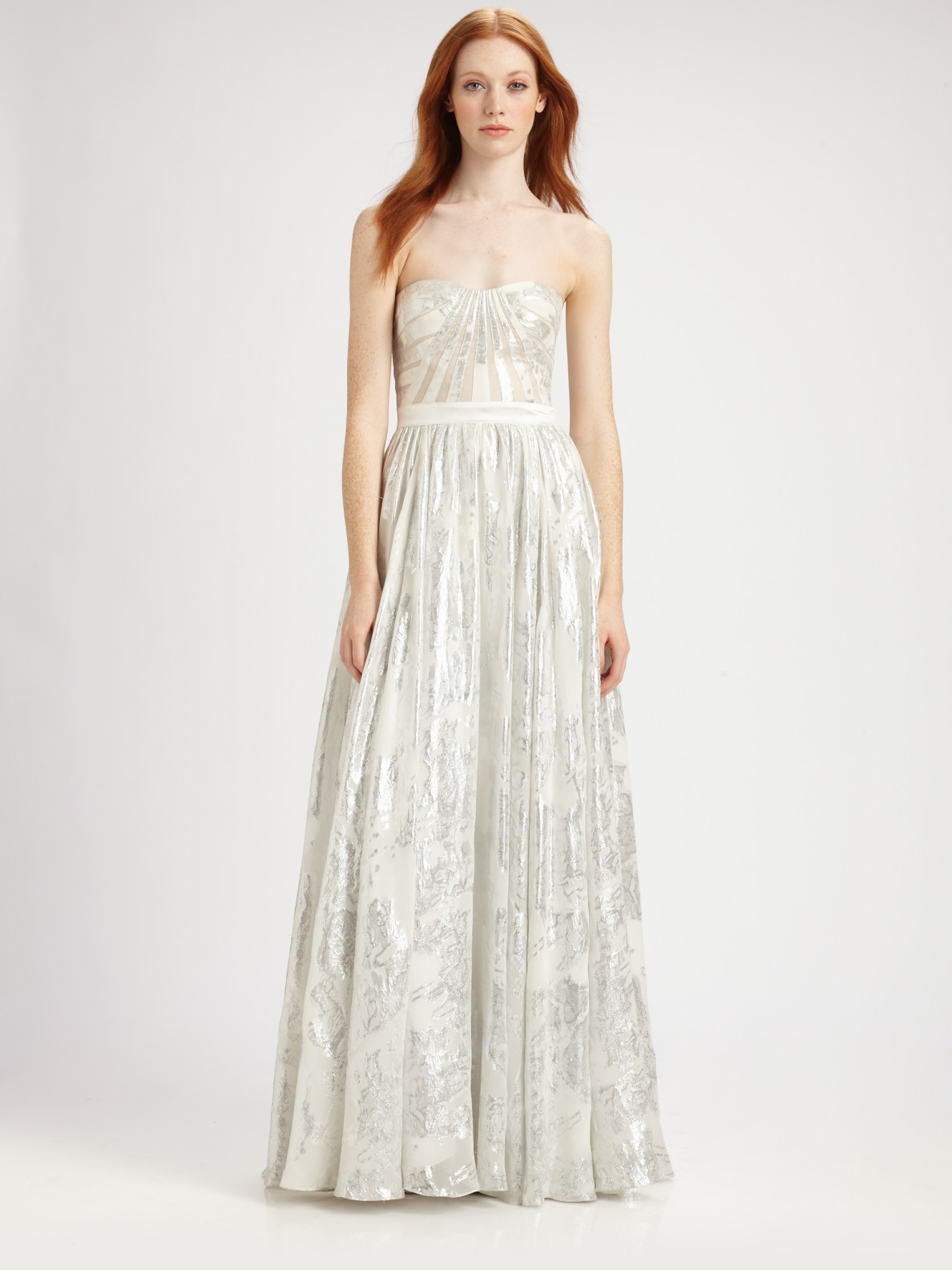 aidan mattox strapless embroidered gown