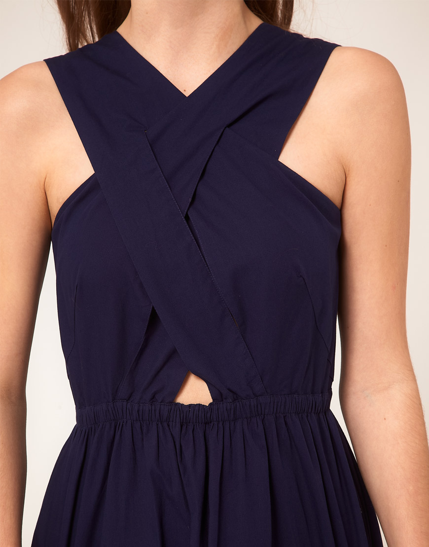 Lyst - ASOS Summer Dress With Cross Strap Bodice in Blue