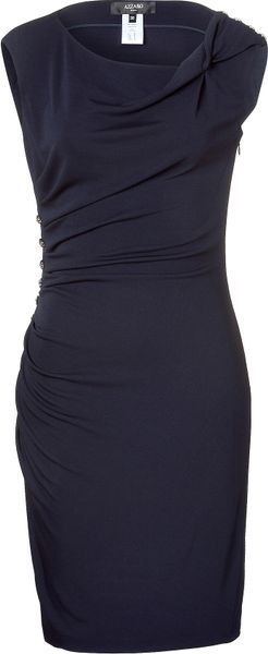 Azzaro Navy Blue Draped Dress with Crystals in Blue (navy) | Lyst