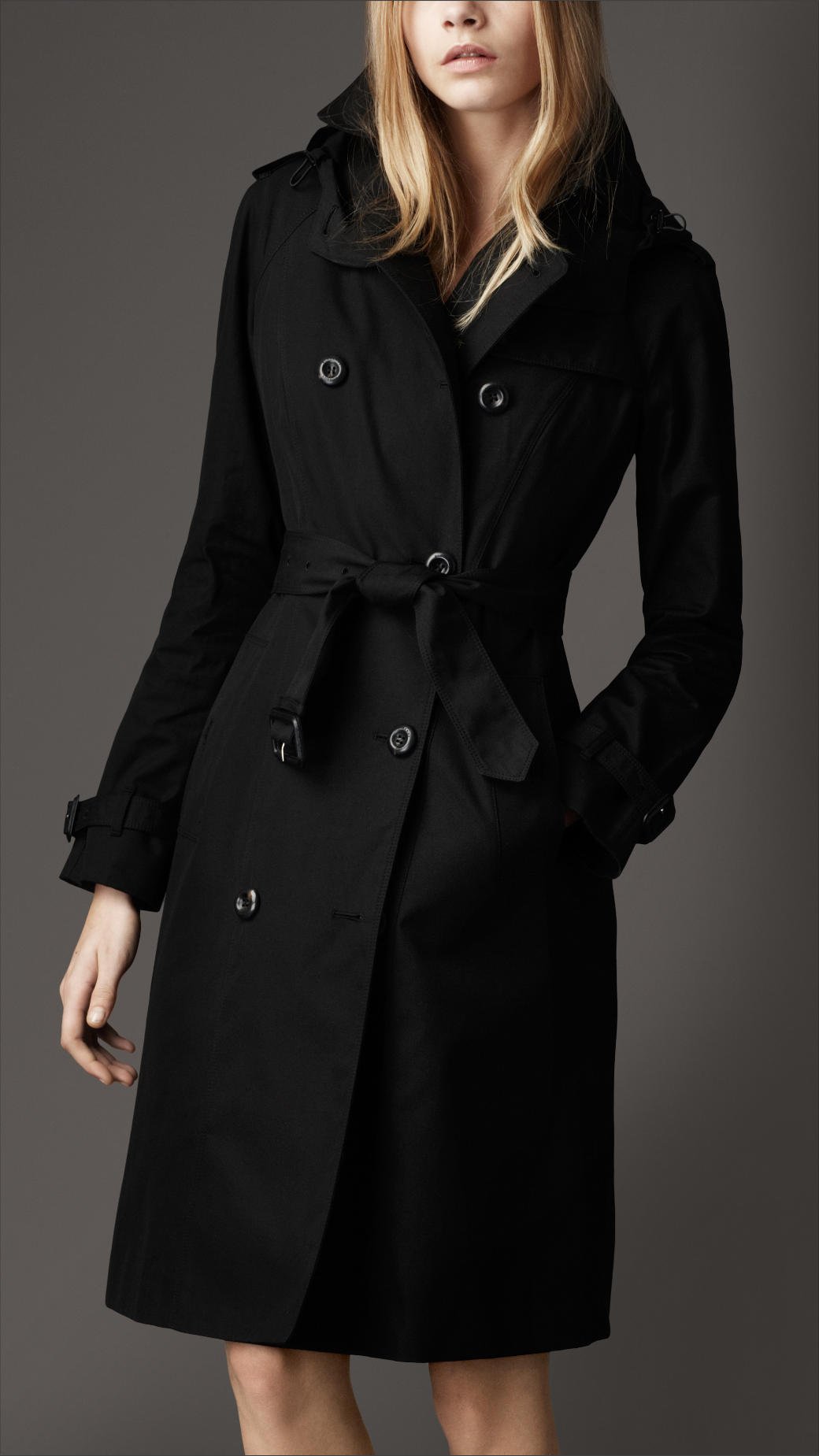 Lyst - Burberry Long Cotton Gabardine Hooded Trench Coat in Black