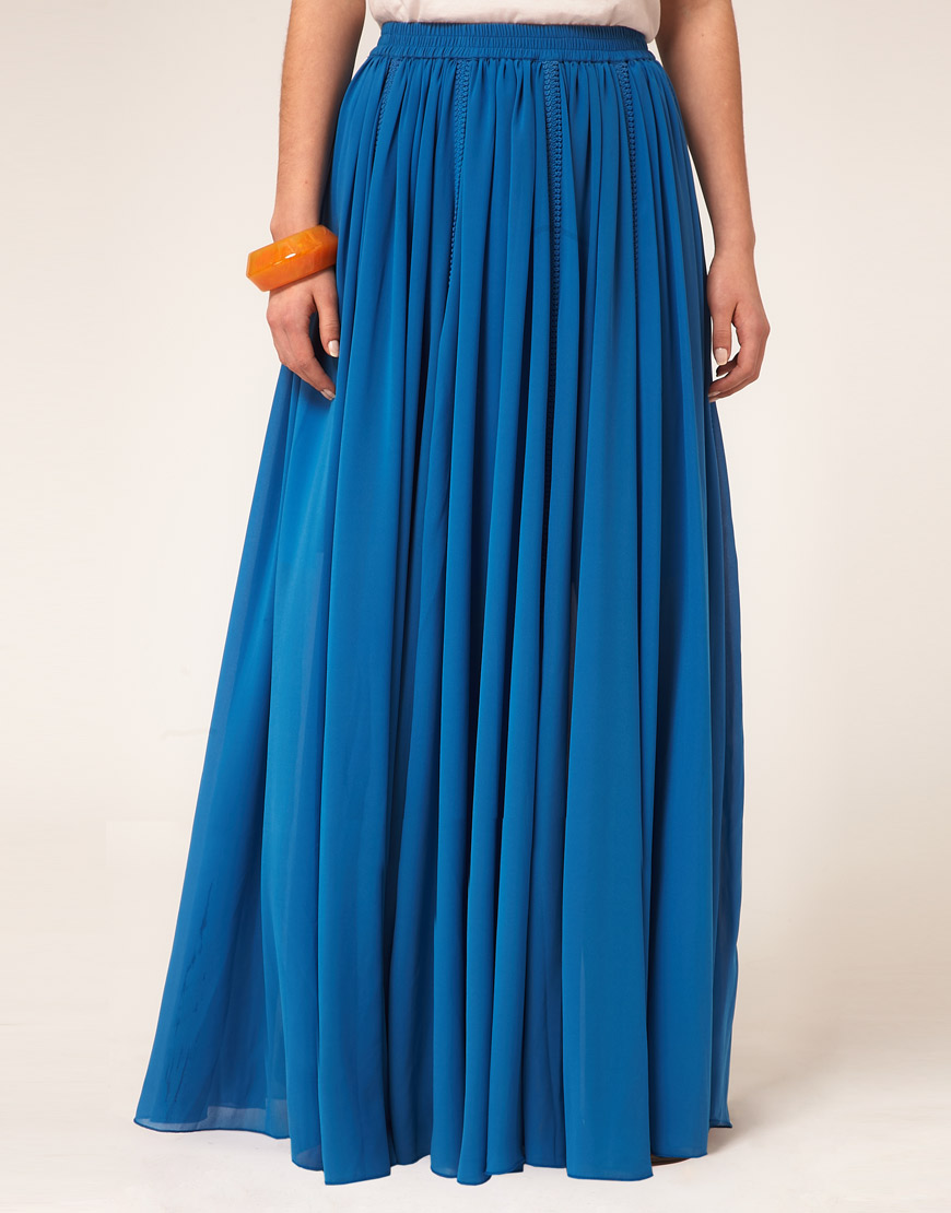 Lyst - Asos Maxi Skirt With Broderie Inserts in Blue