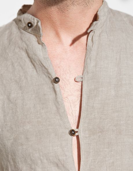 Zara Mao Collar Linen Shirt in Beige for Men (natural) | Lyst