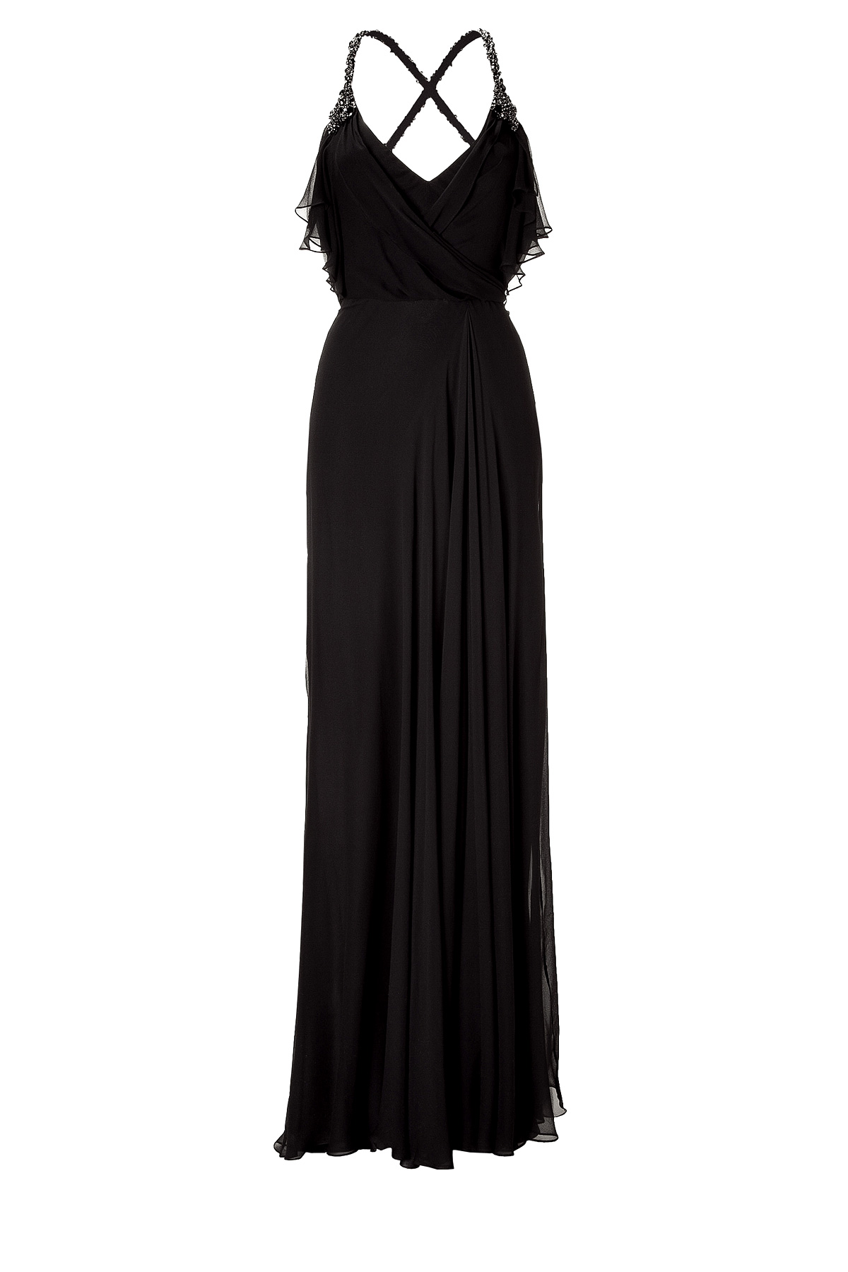 Lyst - Jenny Packham Black Crystal Embroidered Straps Dress in Black