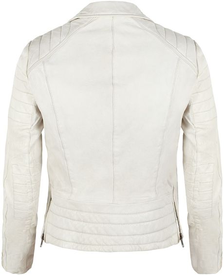 Allsaints Polar Leather Biker Jacket in White (vintage chalk) | Lyst