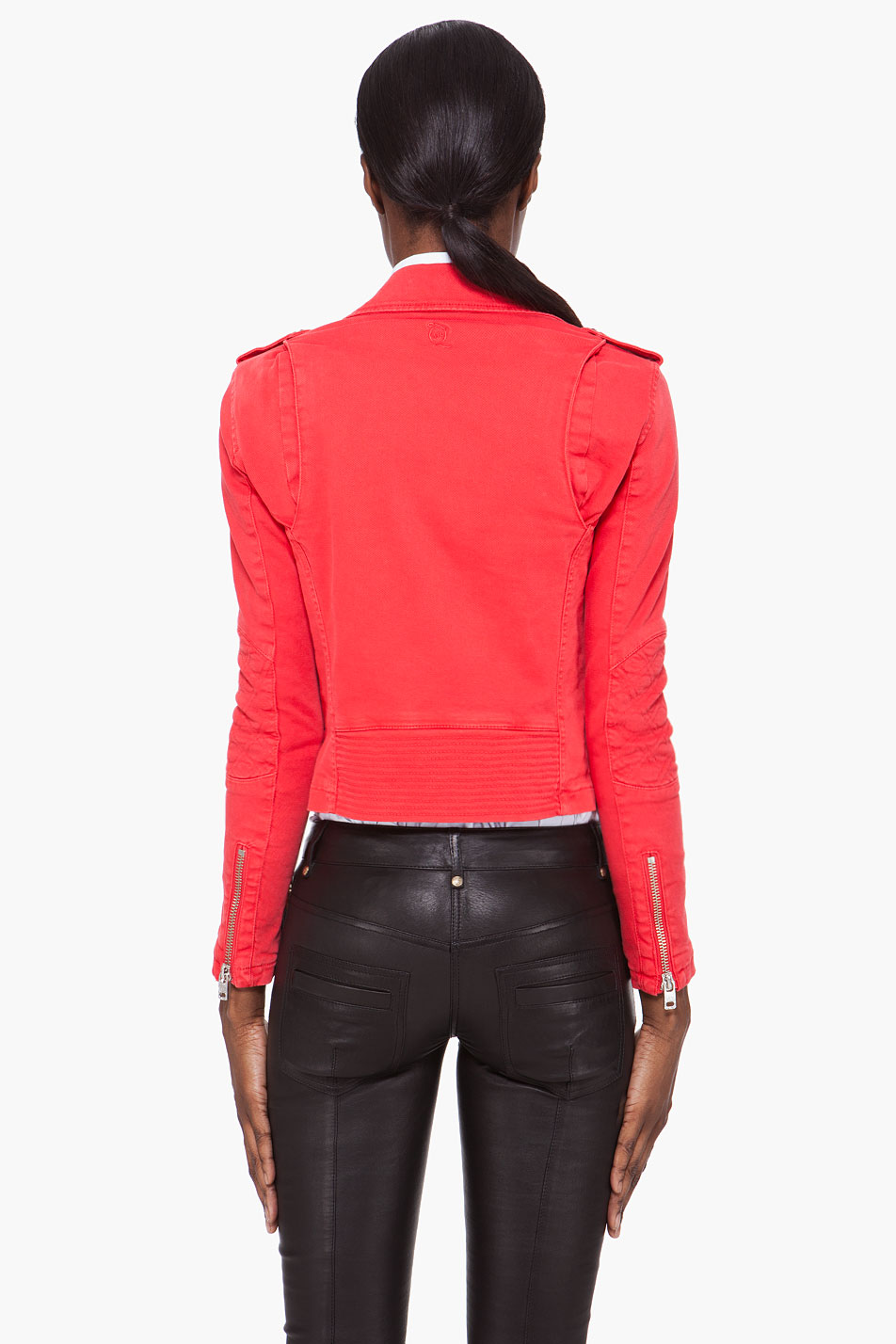 Mcq Cherry Denim Biker Jacket in Red | Lyst