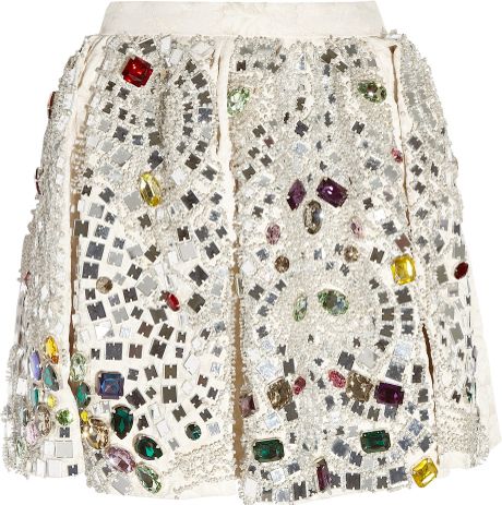 Dolce & Gabbana Crystal Embellished Jacquard Skirt in Multicolor (ivory ...