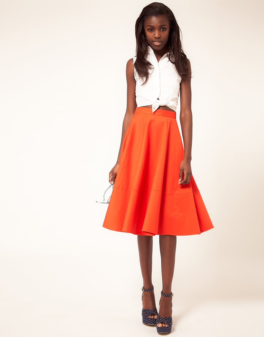 Lyst Asos Collection Fit And Flare Midi Skirt In Orange