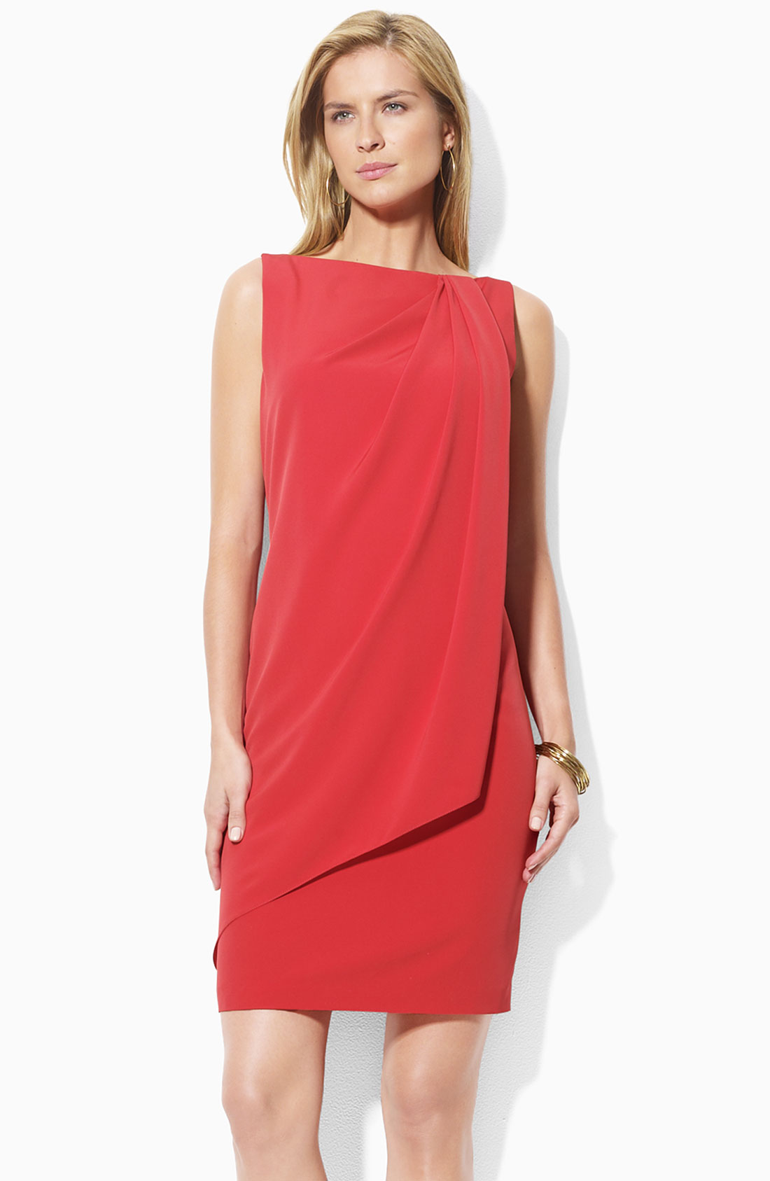 Lauren By Ralph Lauren Sleeveless Drape Front Dress in Red (red ...