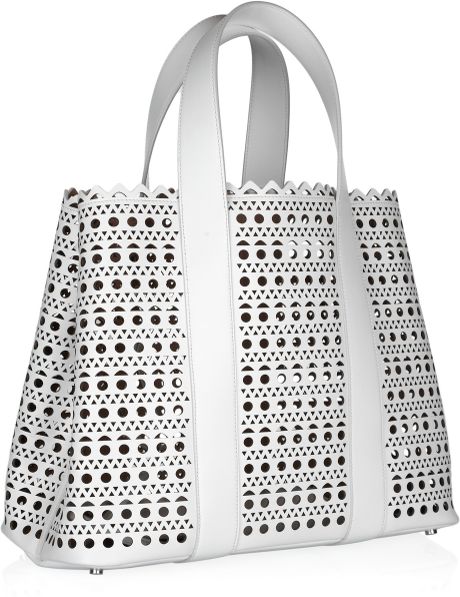 Alaïa Perforated Leather Tote in White | Lyst