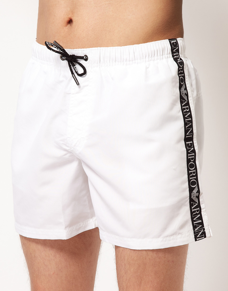 Lyst - Emporio Armani Emporio Armani Logo Tape Swim Shorts in White for Men