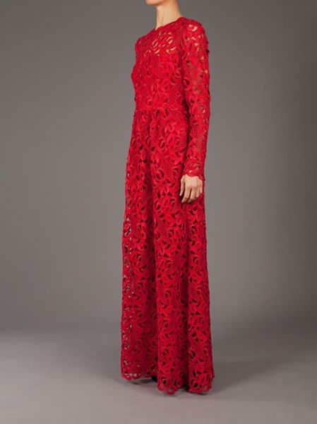 Valentino Crochet Maxi Dress in Red | Lyst