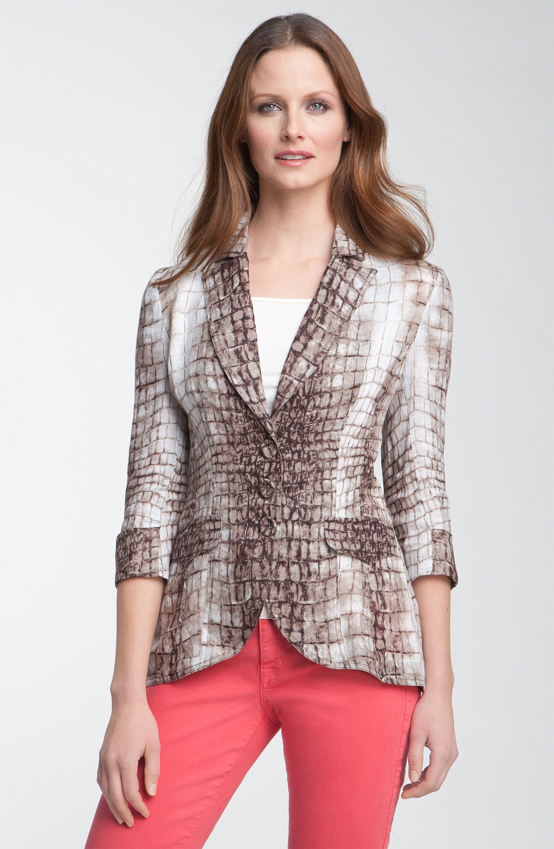 Alberto Makali Print Linen Jacket in Brown | Lyst