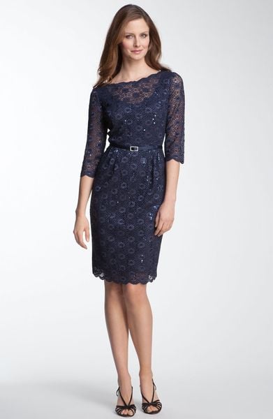 Alex Evenings Lace Sheath Dress in Blue (navy) | Lyst