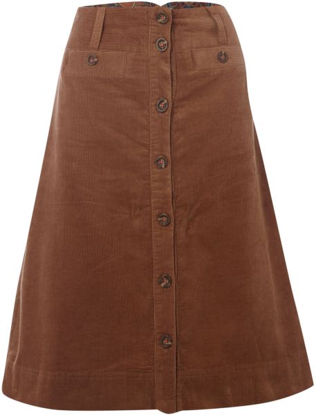 Dickins & Jones Midi Button Through Cord Skirt in Brown (tan) | Lyst