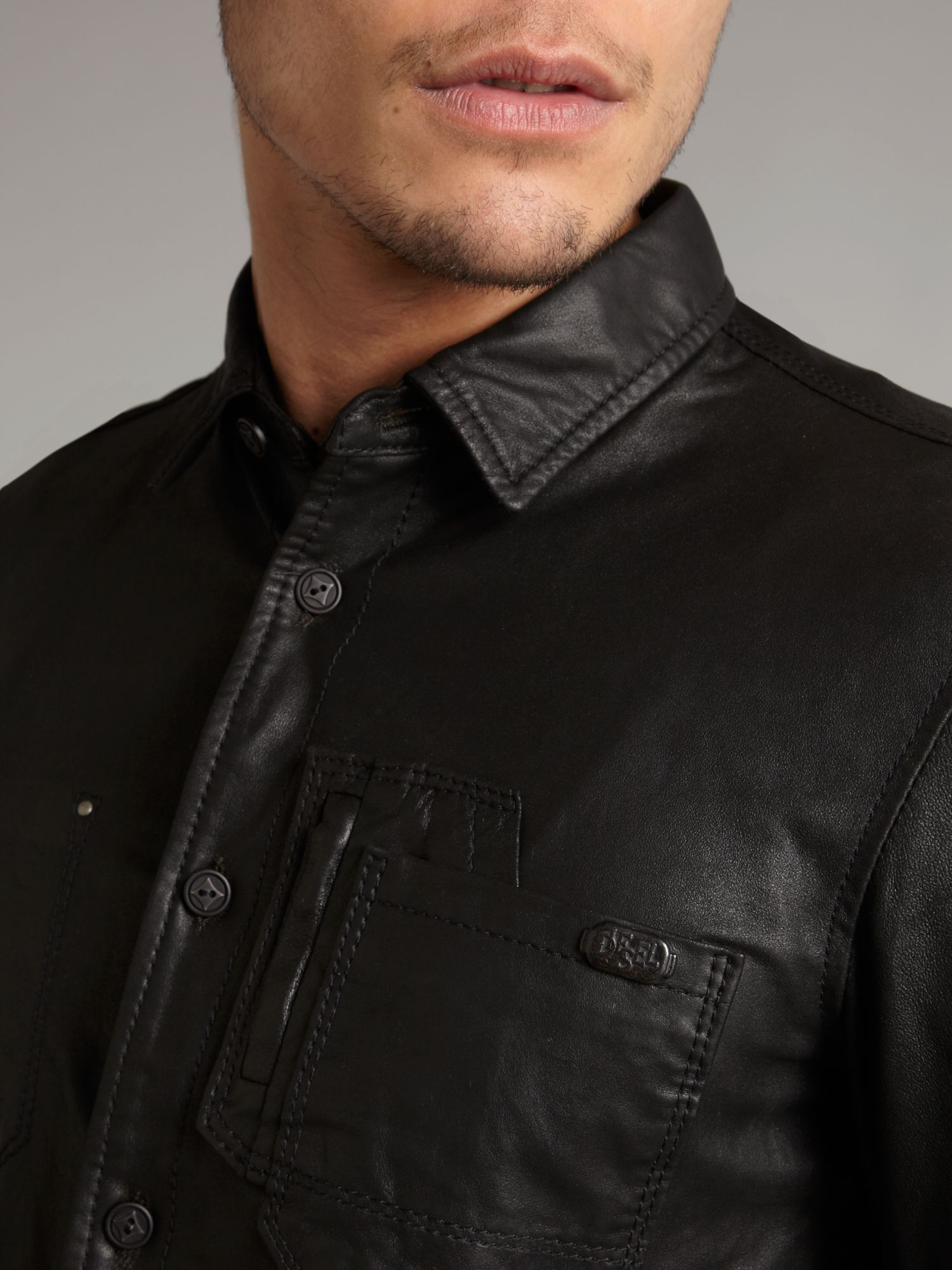 Diesel Longsleeve Leather Shirt in Black for Men Lyst