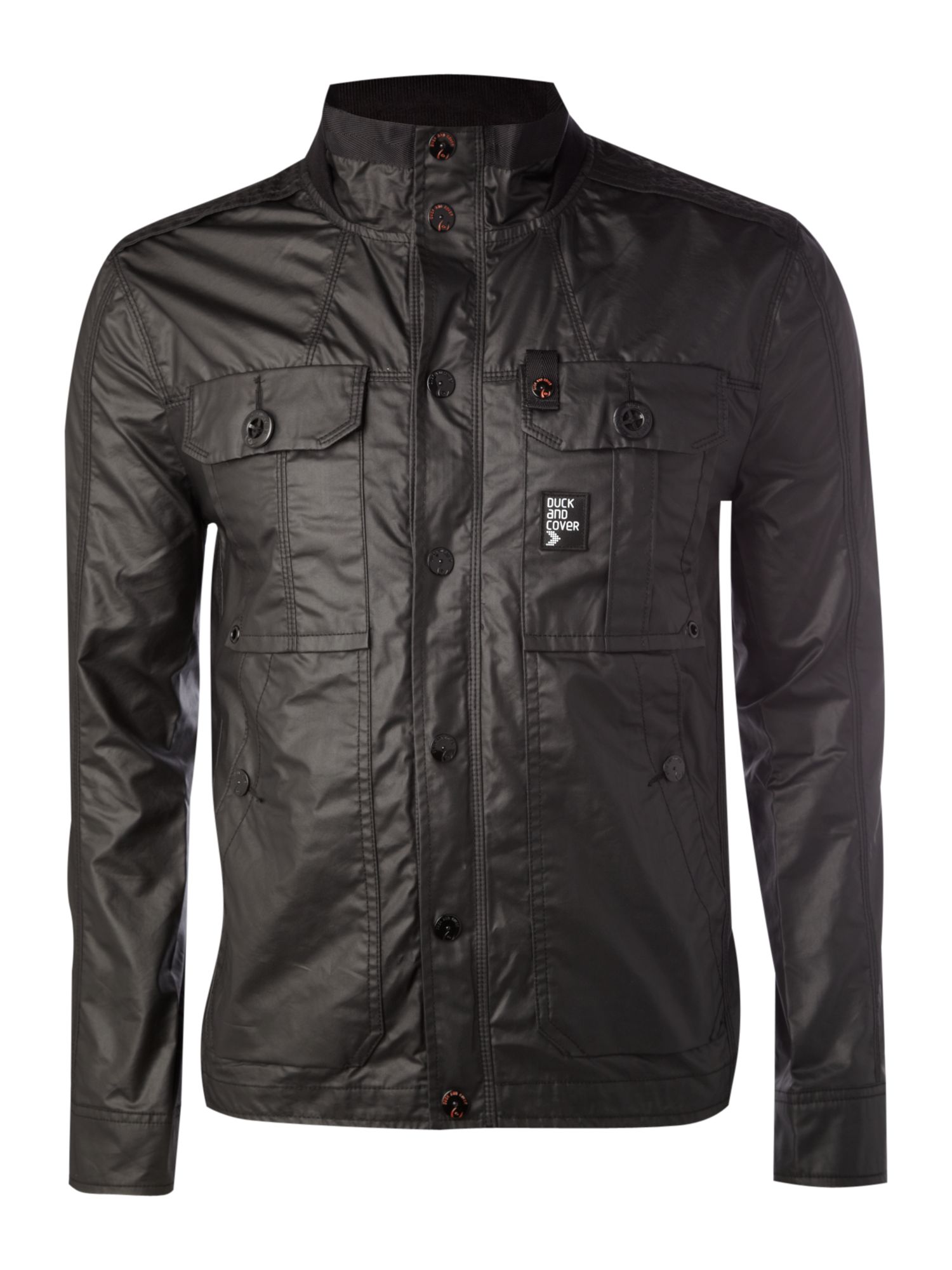 Duck and cover Waxed Zip Through Funnel Neck Jacket in Black for Men Lyst
