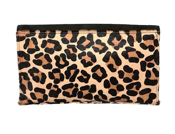 dune leopard clutch bag