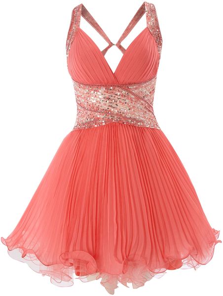 Forever Unique Chandra Embellished Pleat Prom Dress in Pink (coral) | Lyst
