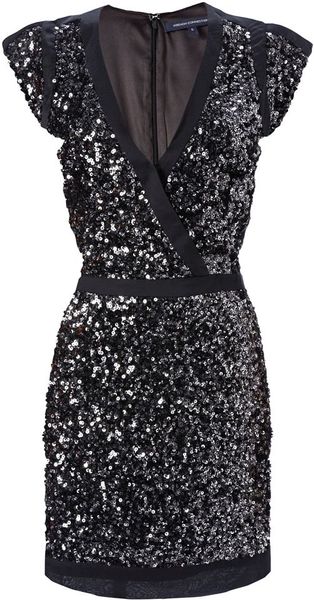 French Connection Lucinda Sequin Capped Sleeve Dress in Black | Lyst