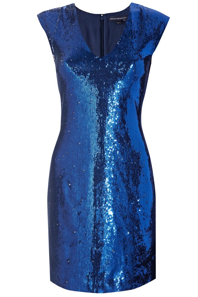 French Connection Sequin Capped Sleeve Sequin Dress in Blue | Lyst