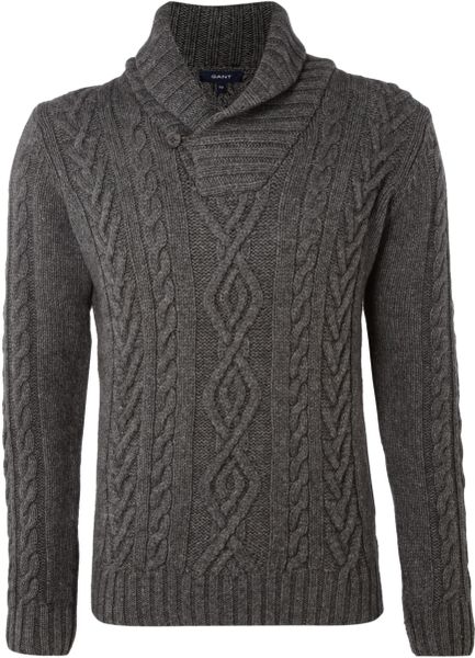 Gant Cable Knitted Shawl Collared Jumper in Gray for Men (grey) | Lyst