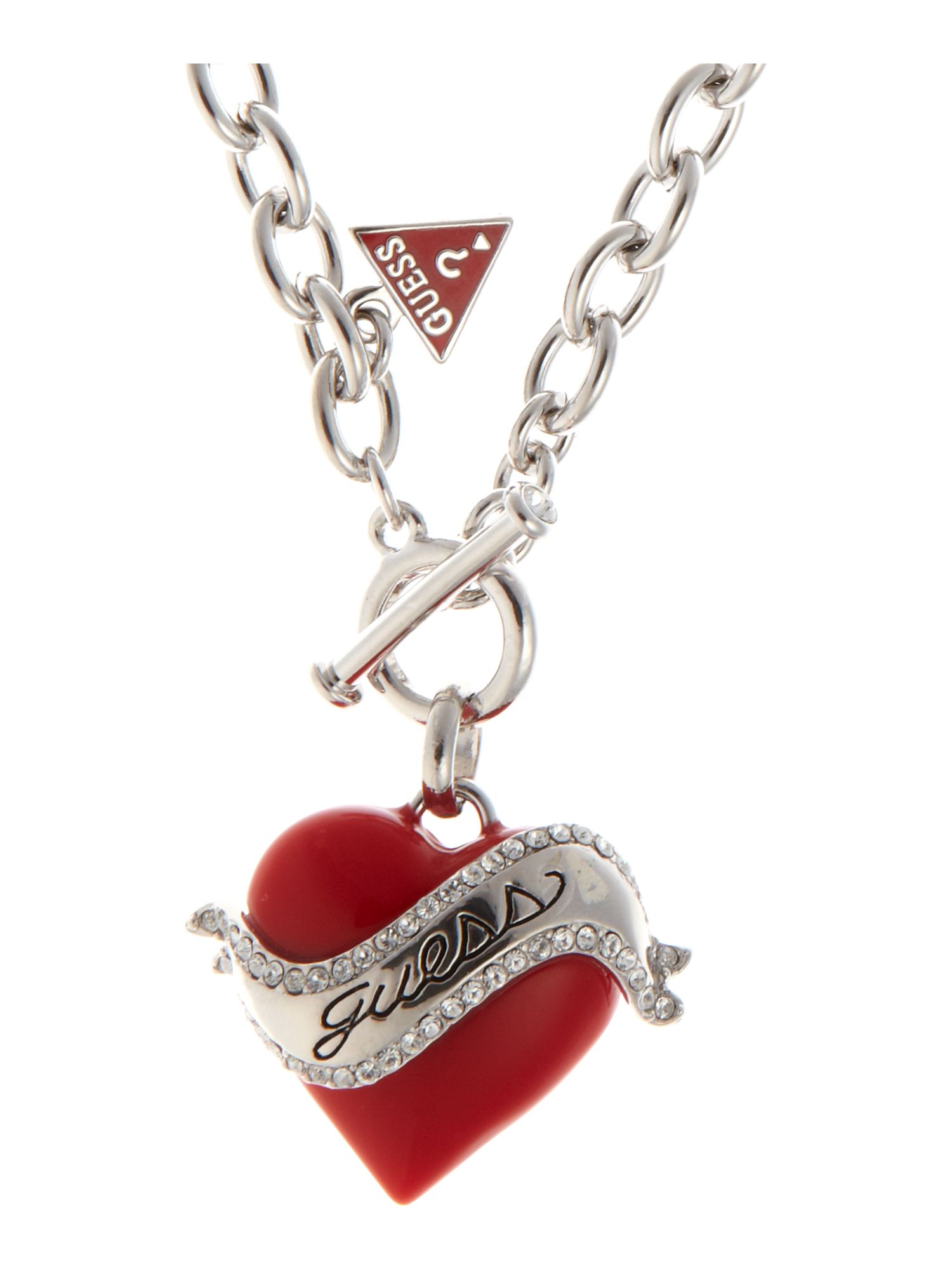 Guess Juicy Red Heart Necklace in Silver | Lyst