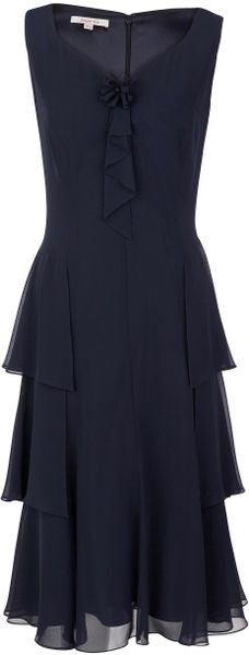 Jacques Vert Monique Chiffon Tier Dress in Blue (navy) | Lyst