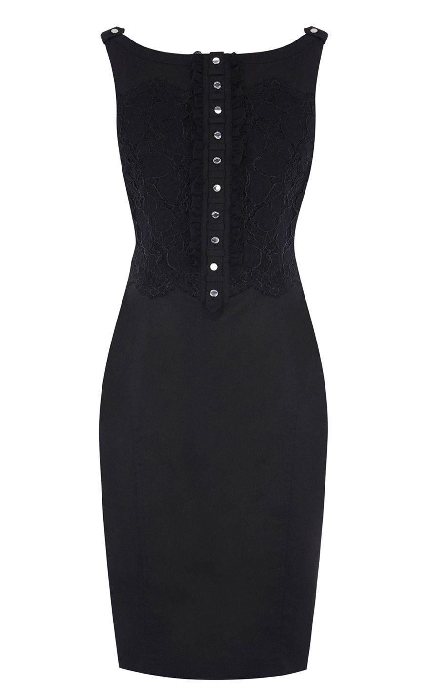 Karen millen Hard Lace Dress with Buttons in Black Lyst