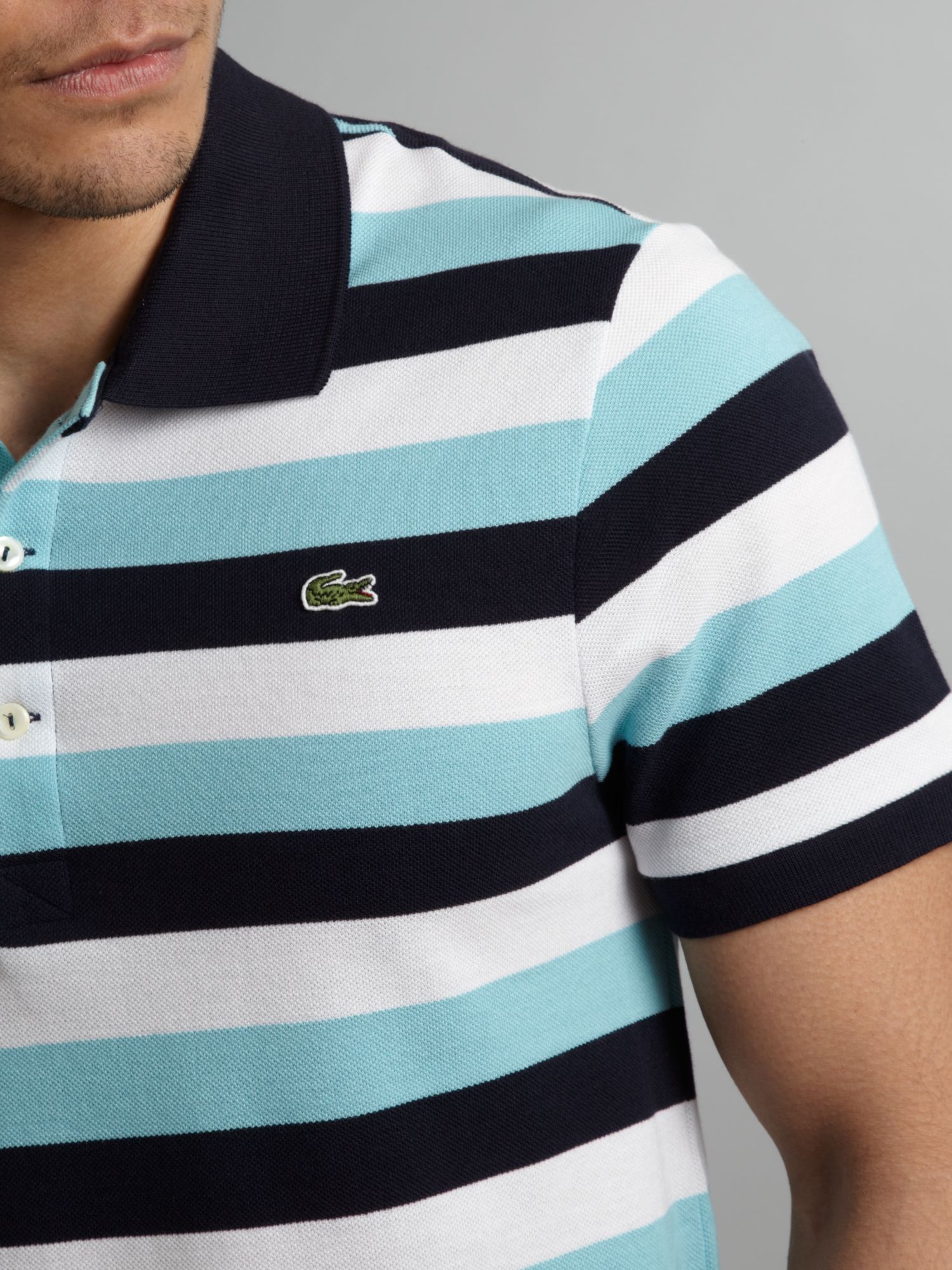 Lacoste Solid Striped Polo Shirt in Blue for Men | Lyst
