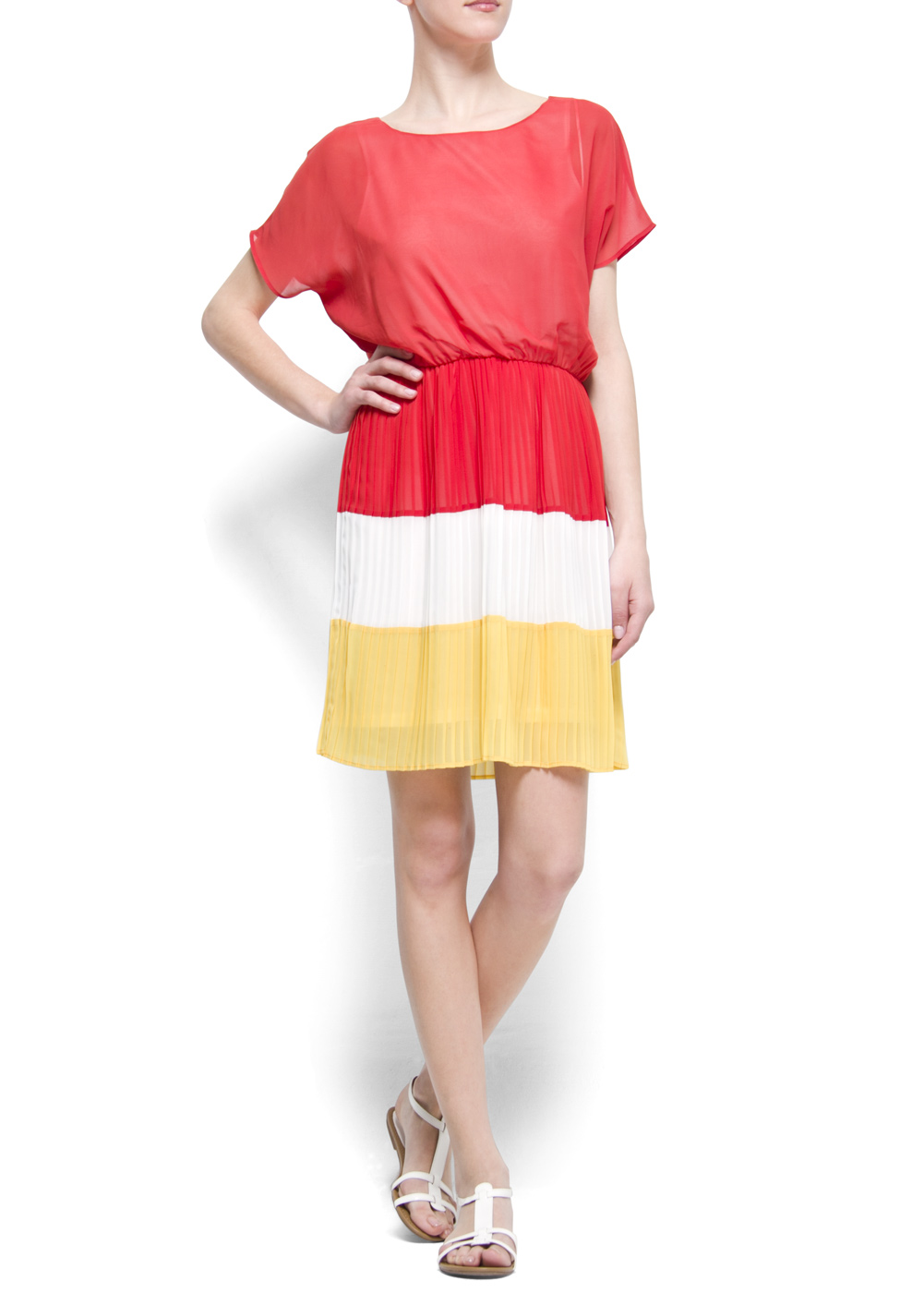 Mango Pleated Color Block Dress in Red (7a) | Lyst