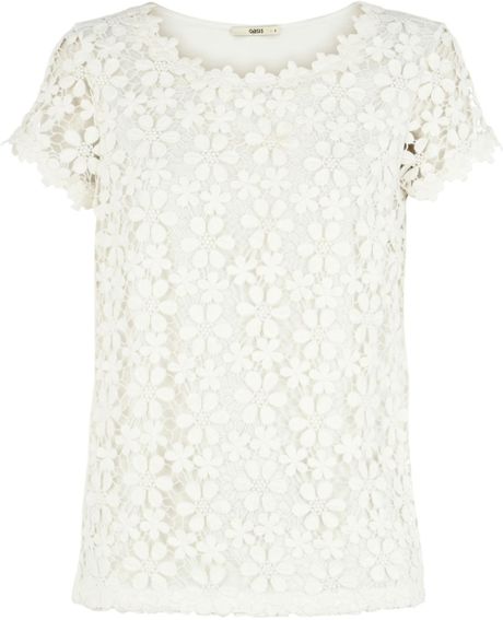 Oasis Heavy Lace Shell Top in White (off white) | Lyst