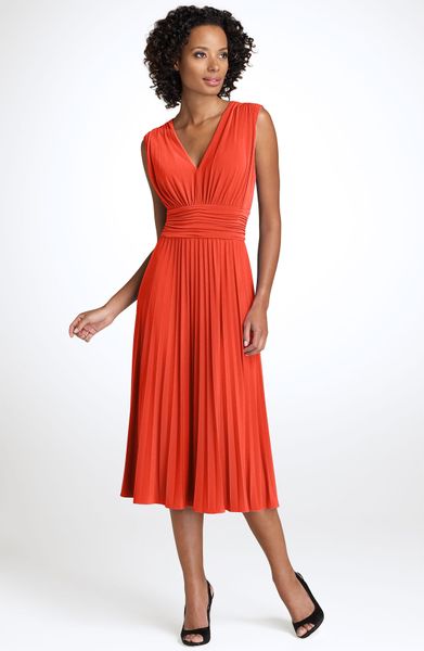 Suzi Chin For Maggy Boutique Ruched Jersey Dress in Orange (tango) | Lyst