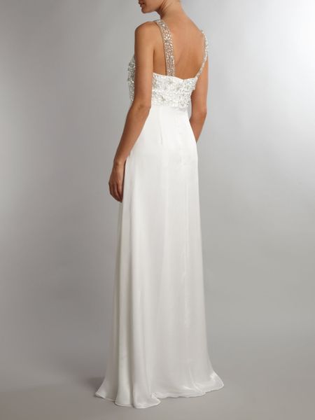 Theia Crystal Beaded Halter Bridal Dress in White | Lyst