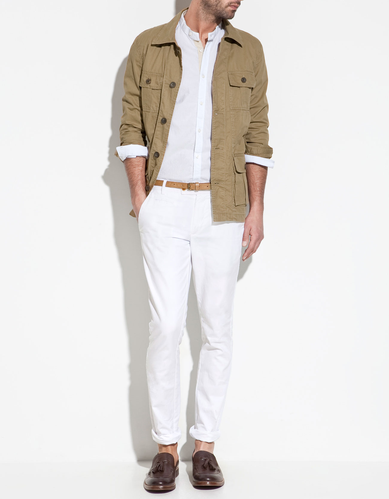 Zara Safari Jacket with Patch Pocket in Beige for Men | Lyst