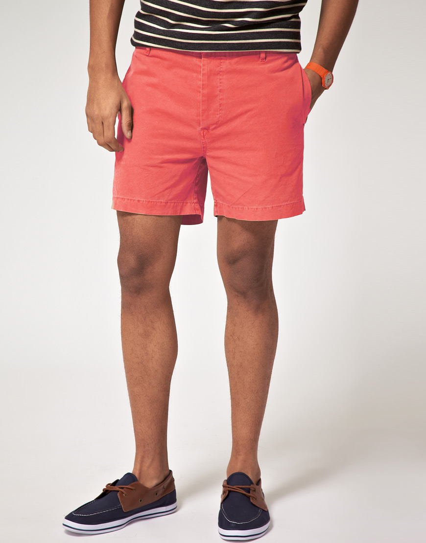 Asos Washed Out Chino Shorts in Red for Men (raspberry) | Lyst