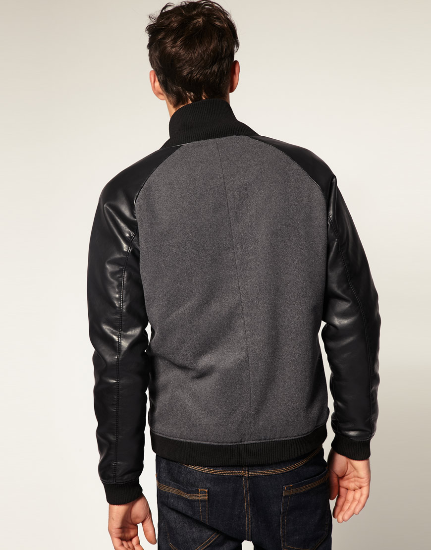 Asos Faux Leather Sleeve Baseball Jacket In Black For Men Lyst Gallery