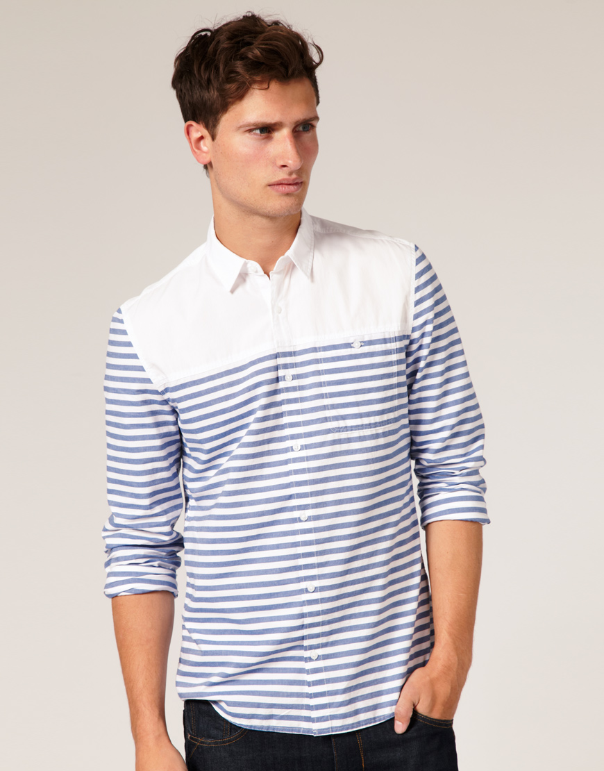 Lyst - Asos Collection Asos Horizontal Breton Stripe Shirt in Blue for Men