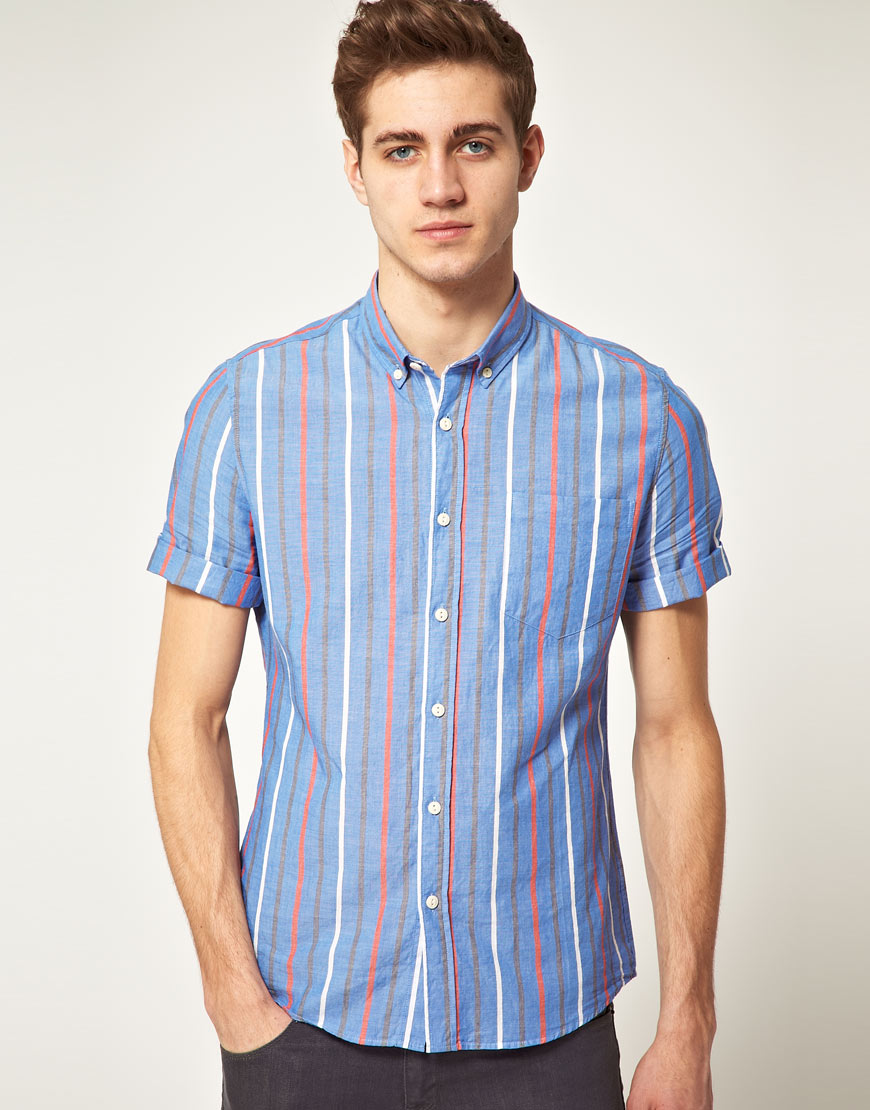 blue vertical stripe shirt