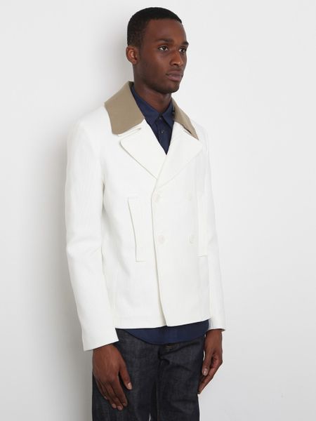 Carven Carven Mens Contrast Collar Pea Coat in White for Men (pea) | Lyst