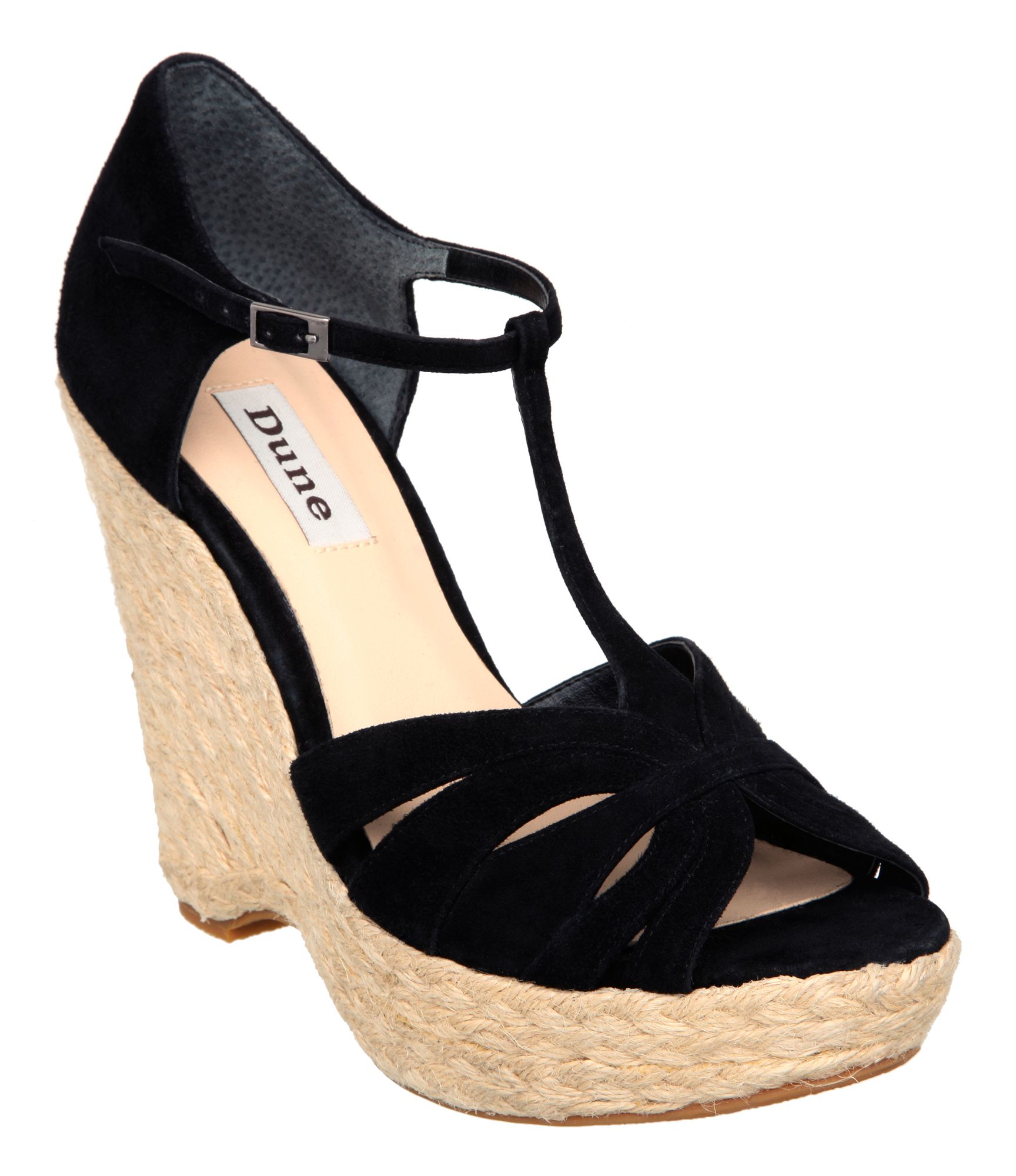 Dune Girly D T Bar Cut Out Wedge Sandals in Black | Lyst