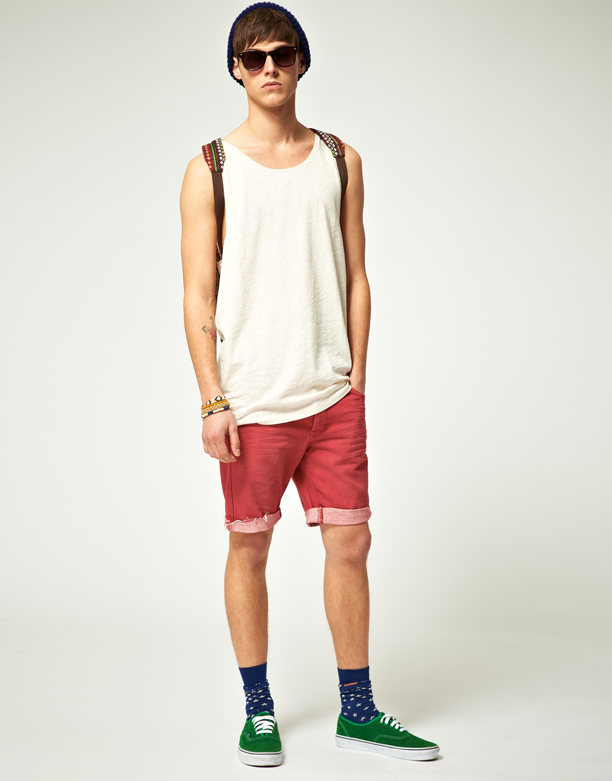Lyst - Insight Cut Off Denim Shorts in Red for Men