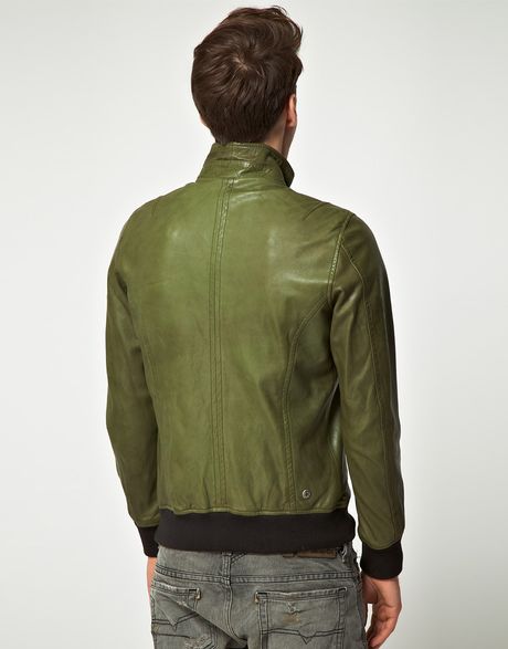 Diesel Diesel Lion Leather Jacket in Green for Men | Lyst