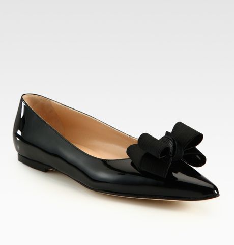 Manolo Blahnik Patent Leather and Silkblend Point Toe Bow Ballet Flats ...