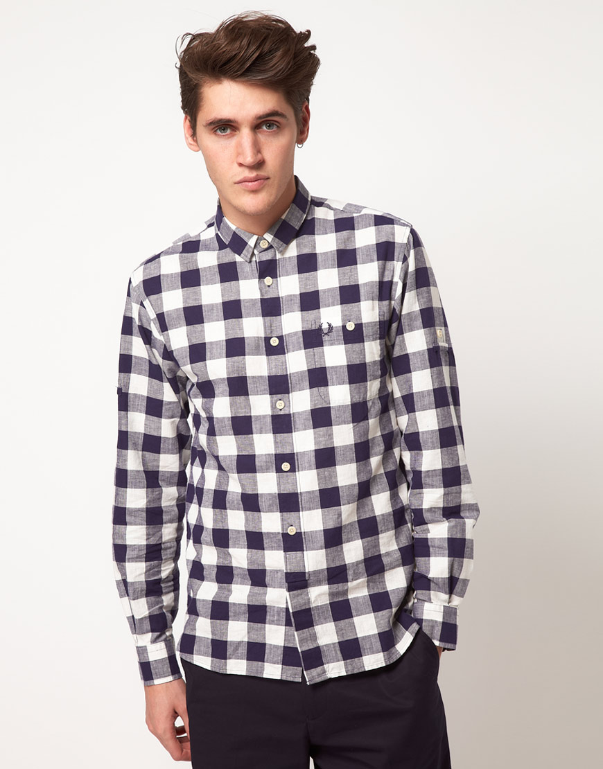 Fred perry Textured Gingham Check Shirt in Blue for Men | Lyst