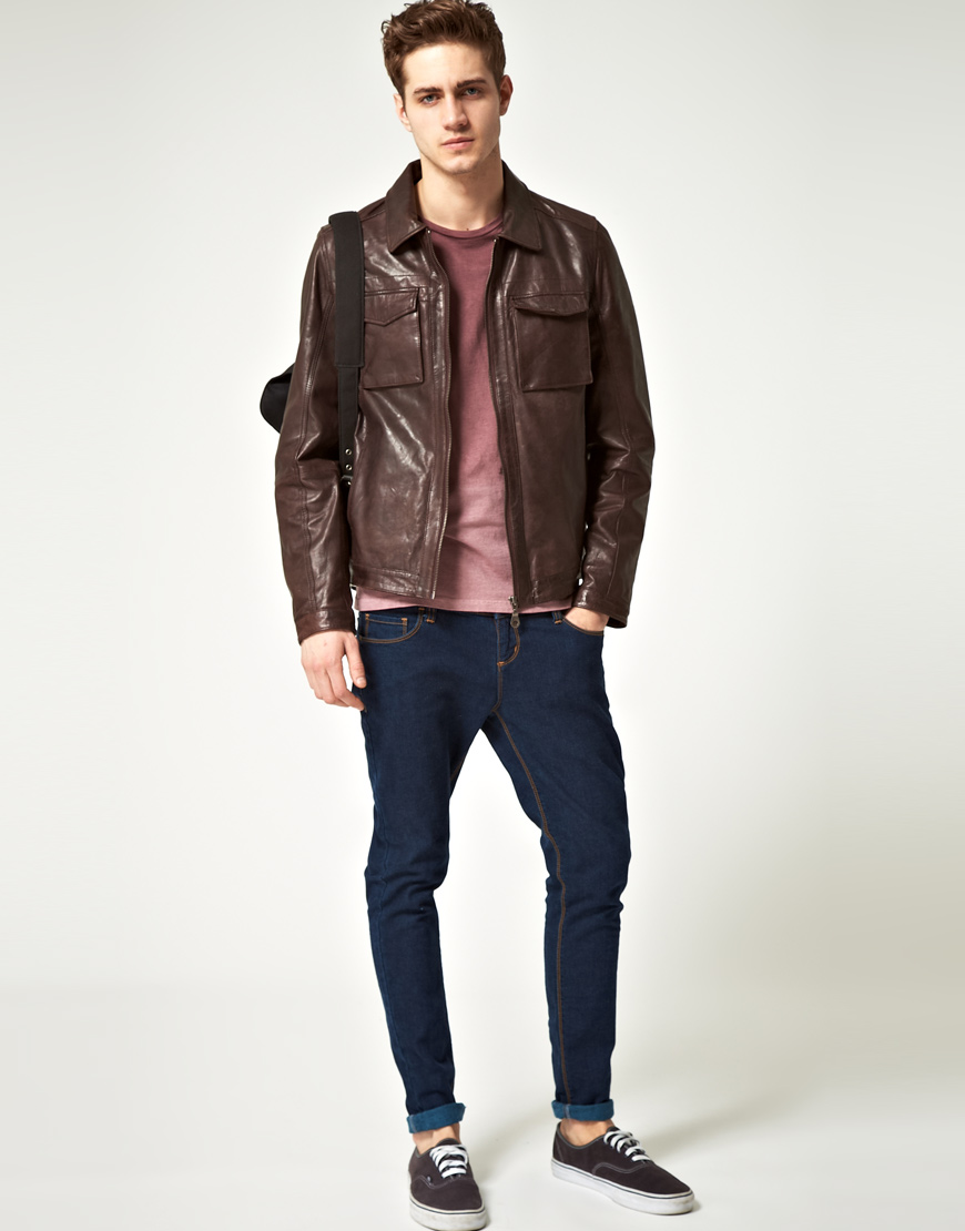 Lyst - River Island Hudson Leather Jacket in Brown for Men